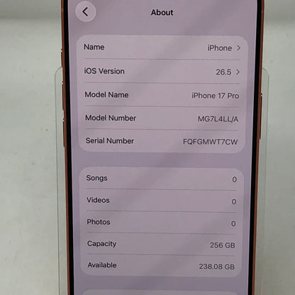 Factory Unlocked Apple iPhone 17 Pro 256GB Cosmic Orange MG7L4LL/A