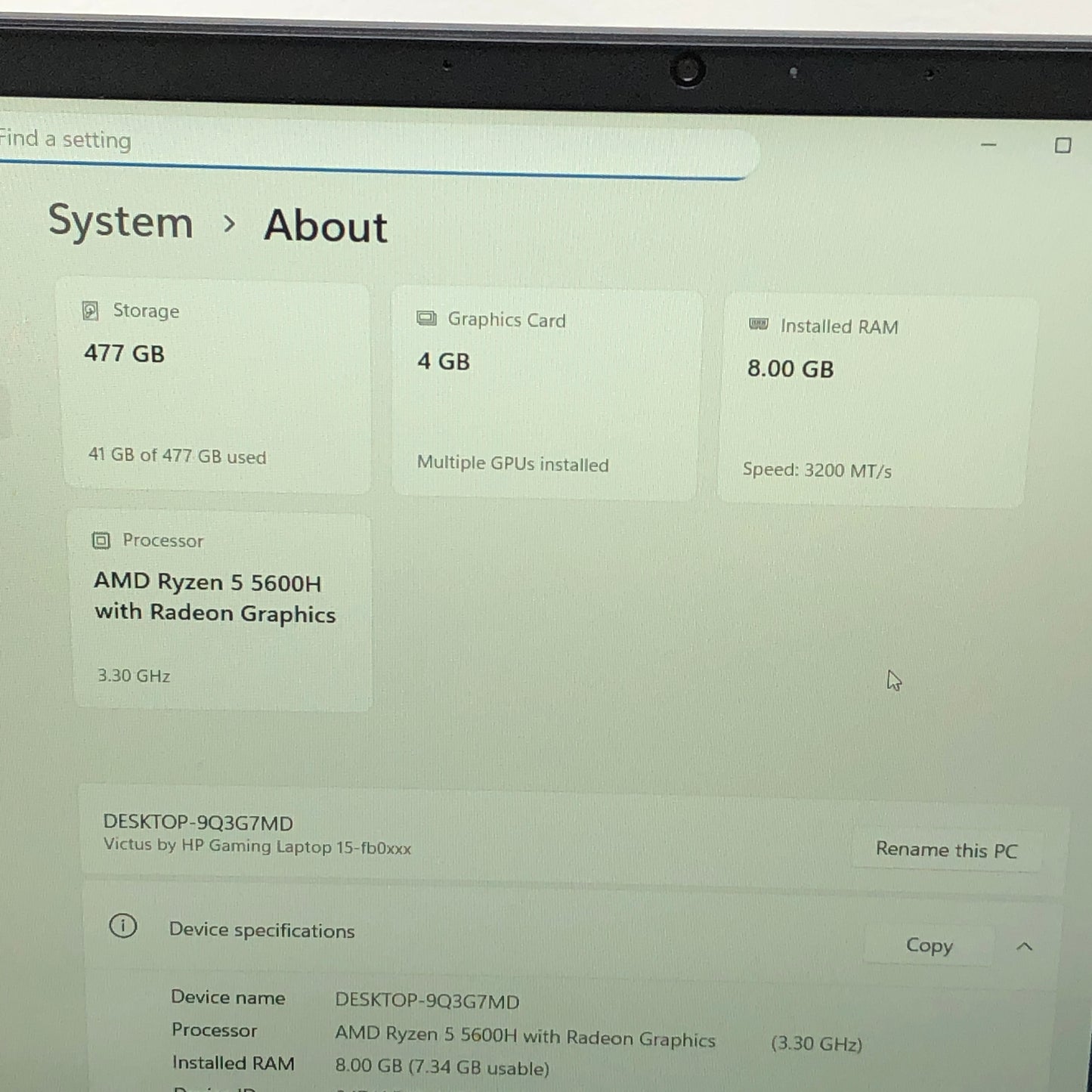 HP Victus 15-FB0121NR 15.6" Ryzen 5 5600H 3.3GHz 8GB RAM 512GB SSD GeForce GTX 