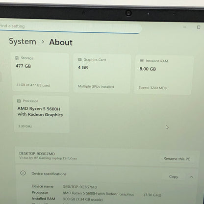 HP Victus 15-FB0121NR 15.6" Ryzen 5 5600H 3.3GHz 8GB RAM 512GB SSD GeForce GTX 