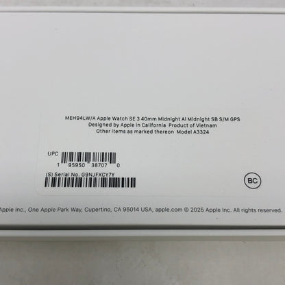 New Apple Watch SE 3 40mm GPS Midnight Aluminum Sport Band MEH94LW/A