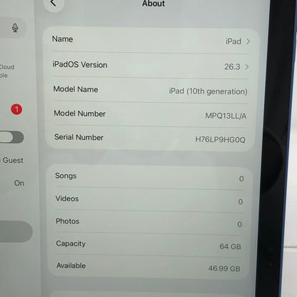 WiFi Only Apple iPad 10th Gen 64GB Blue MPQ13LL/A