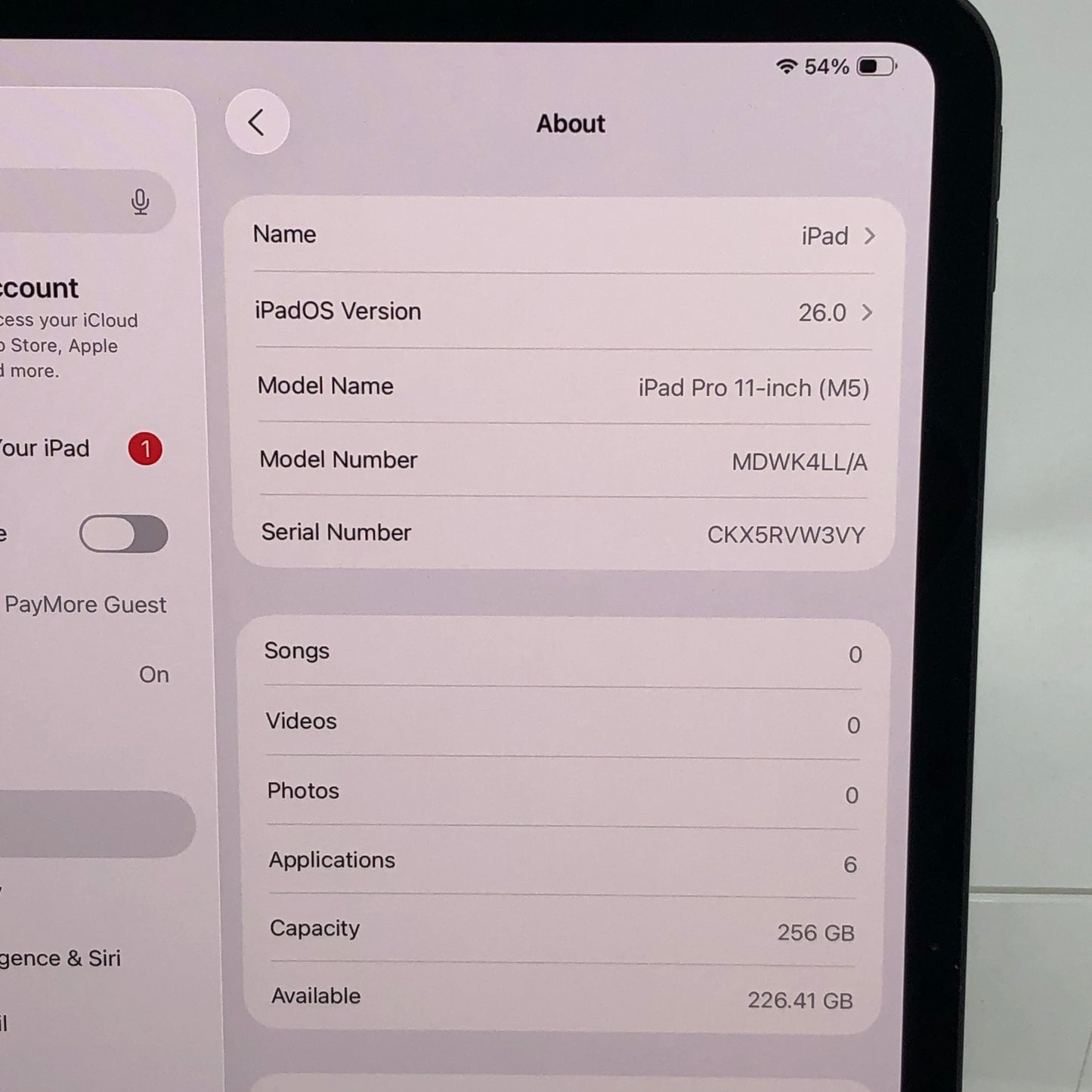 WiFi Only Apple iPad Pro 11" M5 256GB Space Black MDWK4LL/A