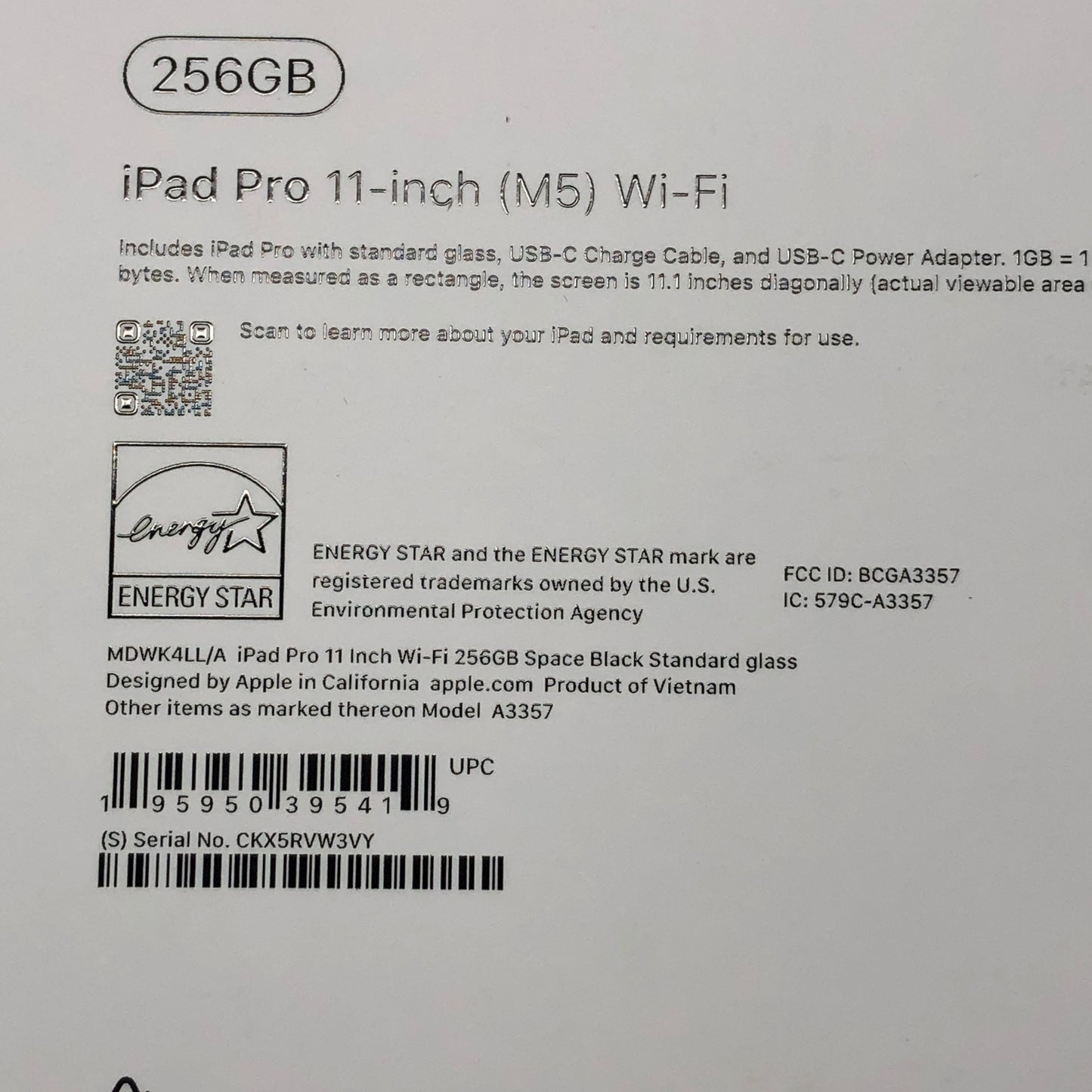 WiFi Only Apple iPad Pro 11" M5 256GB Space Black MDWK4LL/A