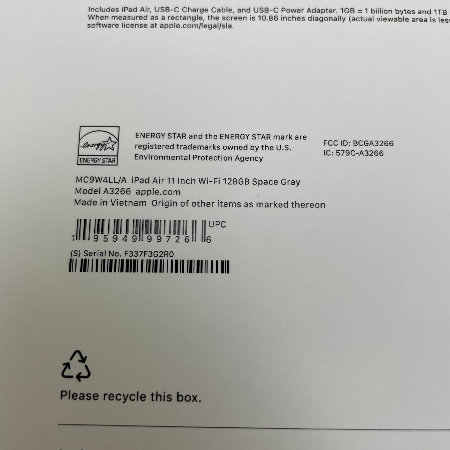 New WiFi Only Apple iPad Air 11" M3 128GB Space Gray MC9W4LL/A