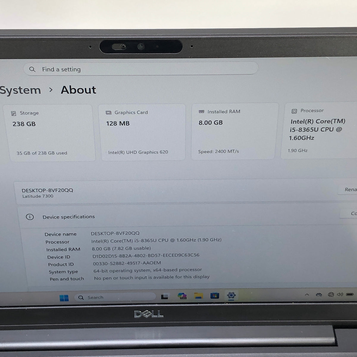 Dell Latitude 7300 13.3" i5-8365U 1.6GHz 8GB RAM 256GB SSD