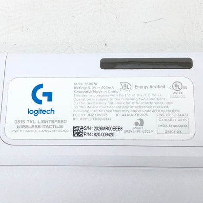 Logitech G915 TKL 920-009660 Wireless Gaming Keyboard White