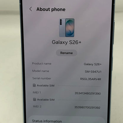 Factory Unlocked Samsung Galaxy S26 Plus 12GB RAM 512GB SM-S947U1 Sky Blue