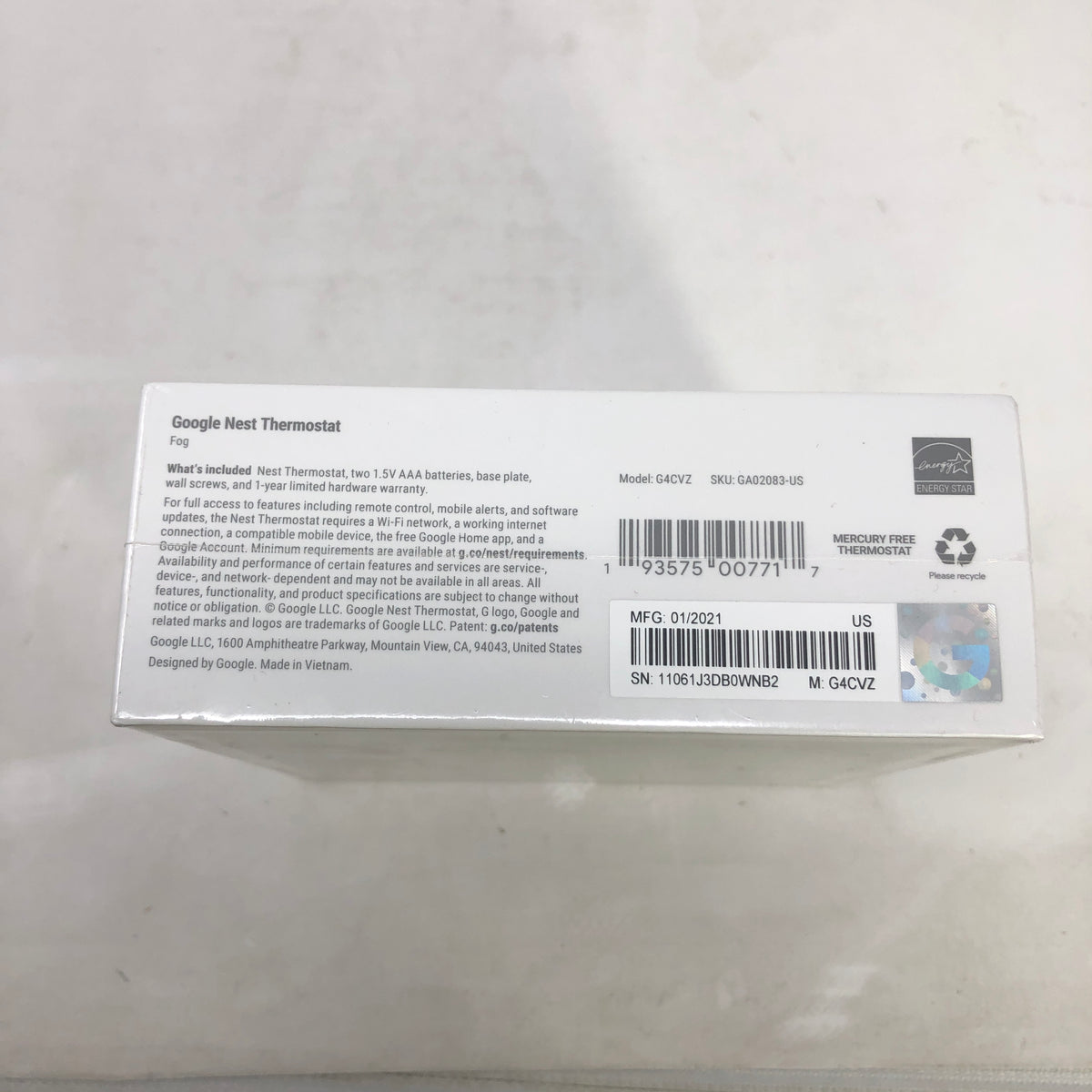 New Google Nest Smart Thermostat Fog Gray G4CVZ