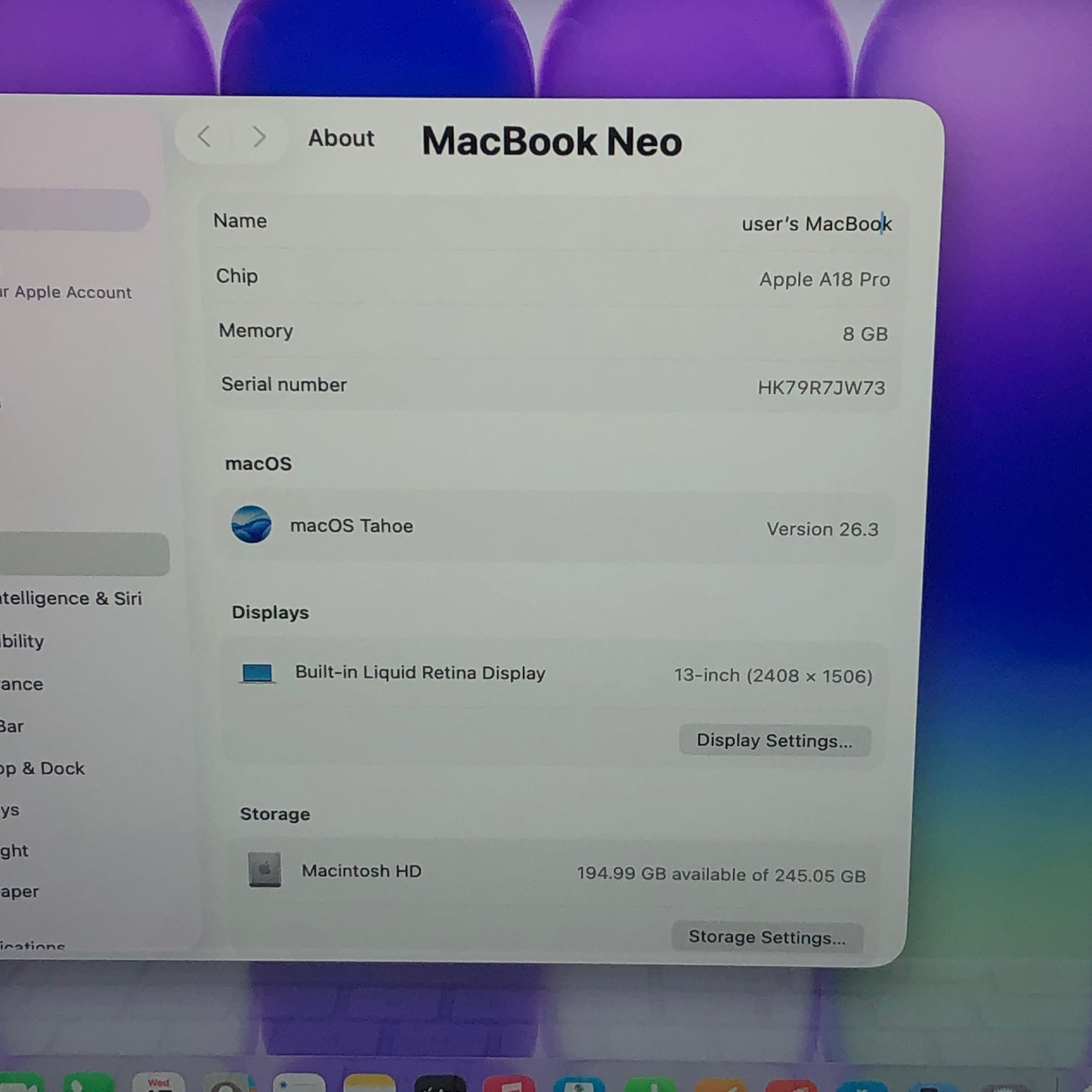 2026 Apple MacBook Neo 13" A18 Pro 5C GPU 4.0GHz 8GB RAM 256GB SSD MHFA4LL/A