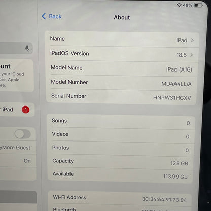 WiFi Only Apple iPad 11" (A16) 128GB Blue MD4A4LL/A