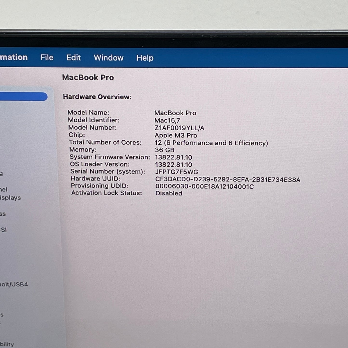 2023 Apple MacBook Pro 16" M3 Pro 14C GPU 4.0GHz 36GB RAM 1TB SSD Z1AF0019YLL/A