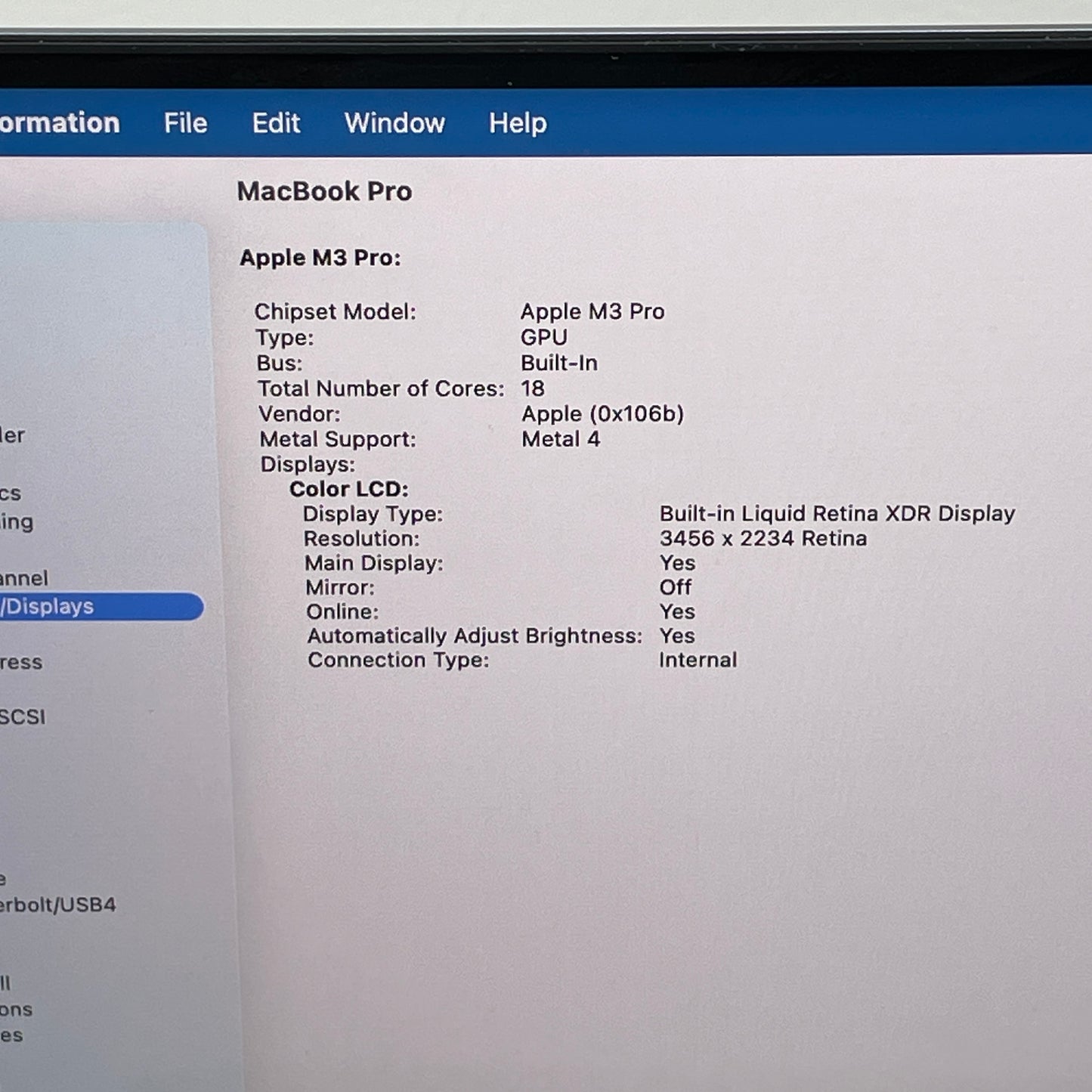 2023 Apple MacBook Pro 16" M3 Pro 14C GPU 4.0GHz 36GB RAM 1TB SSD Z1AF0019YLL/A