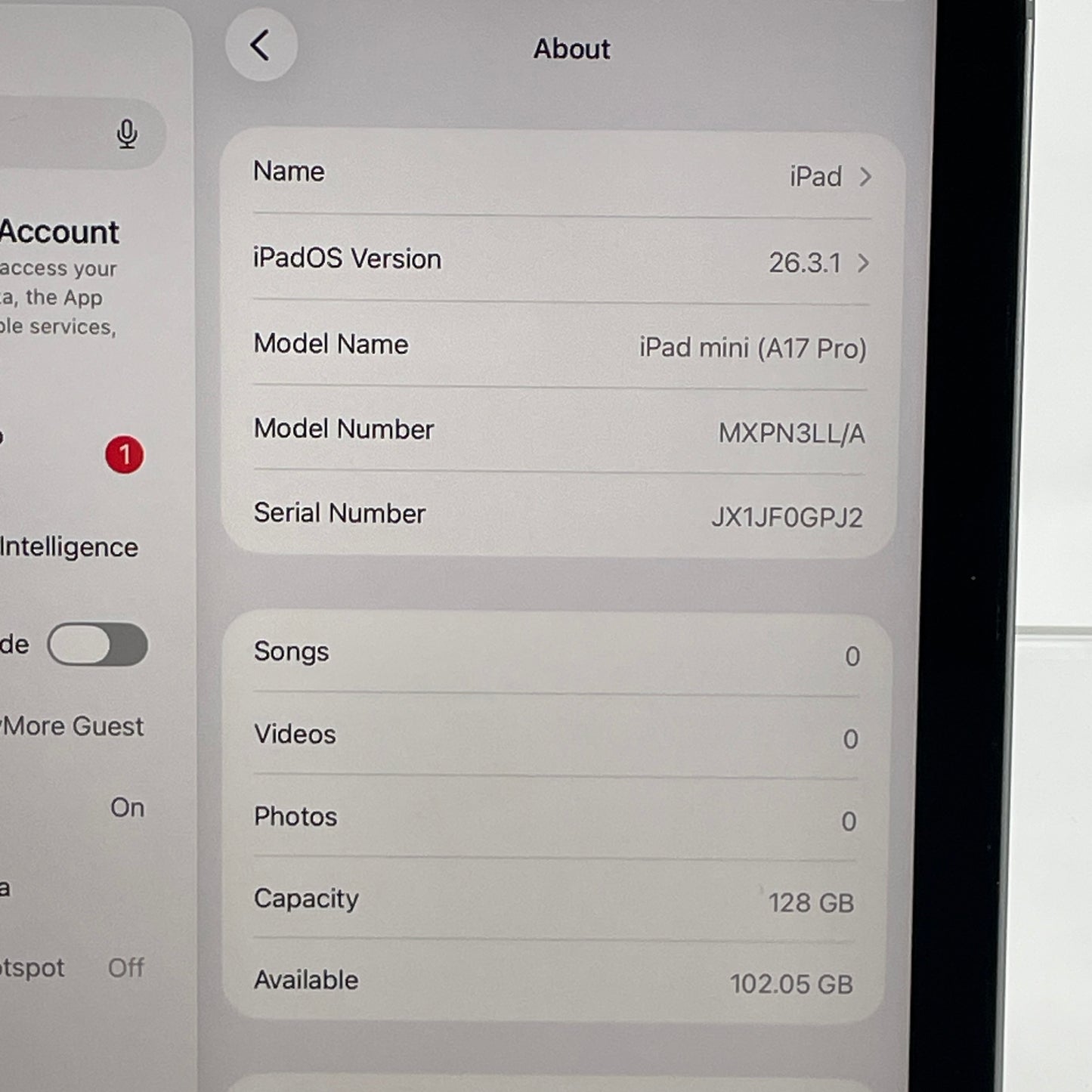 WiFi Only Apple iPad mini (A17 Pro) 128GB Space Gray MXPN3LL/A