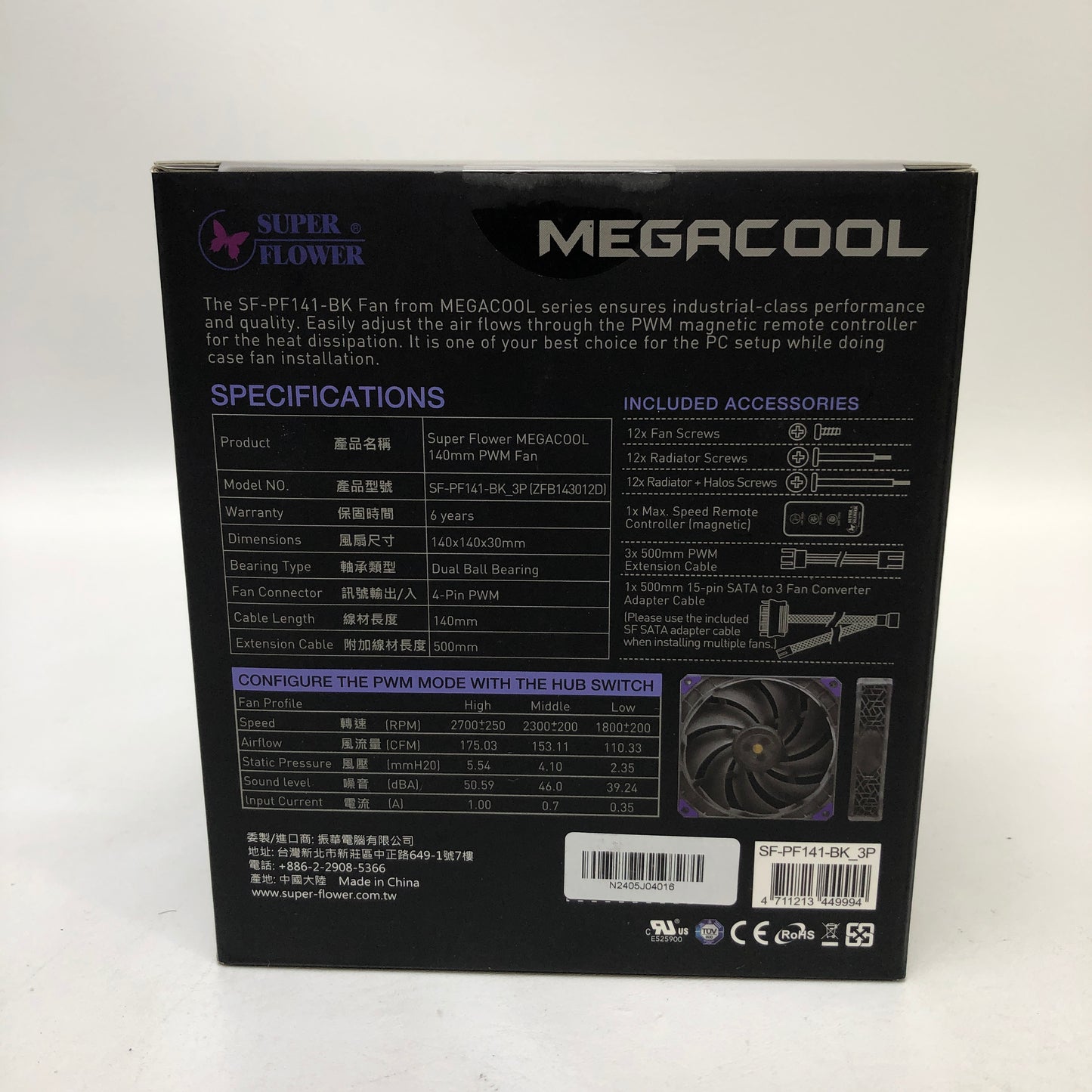 New MEGACOOL Super Flower 140mm PWM Fan SF-PF141-BK_3P