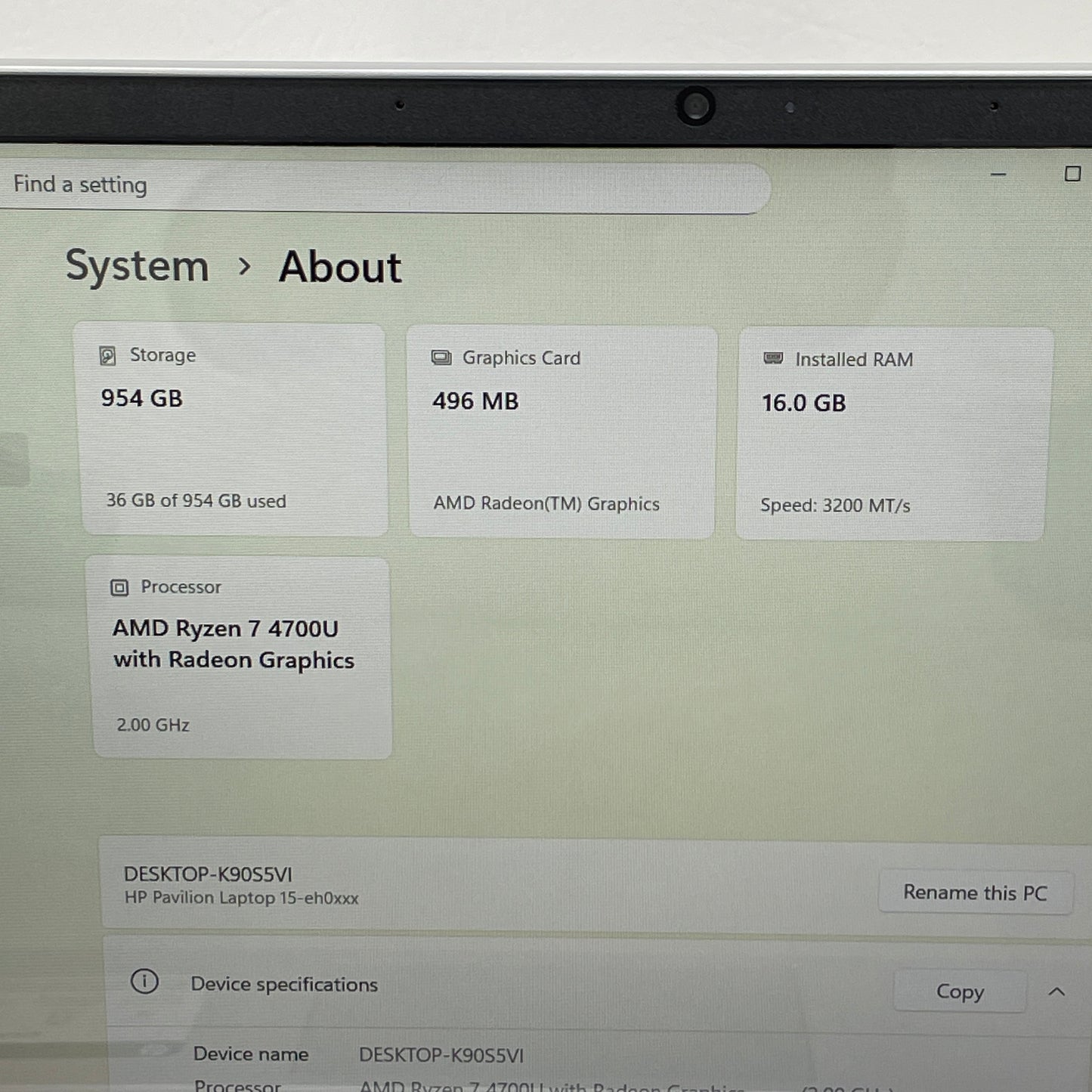 HP Pavilion 15-EH0015CL 15.6" Ryzen 7 4700U 2.0GHz 16GB RAM 1TB SSD
