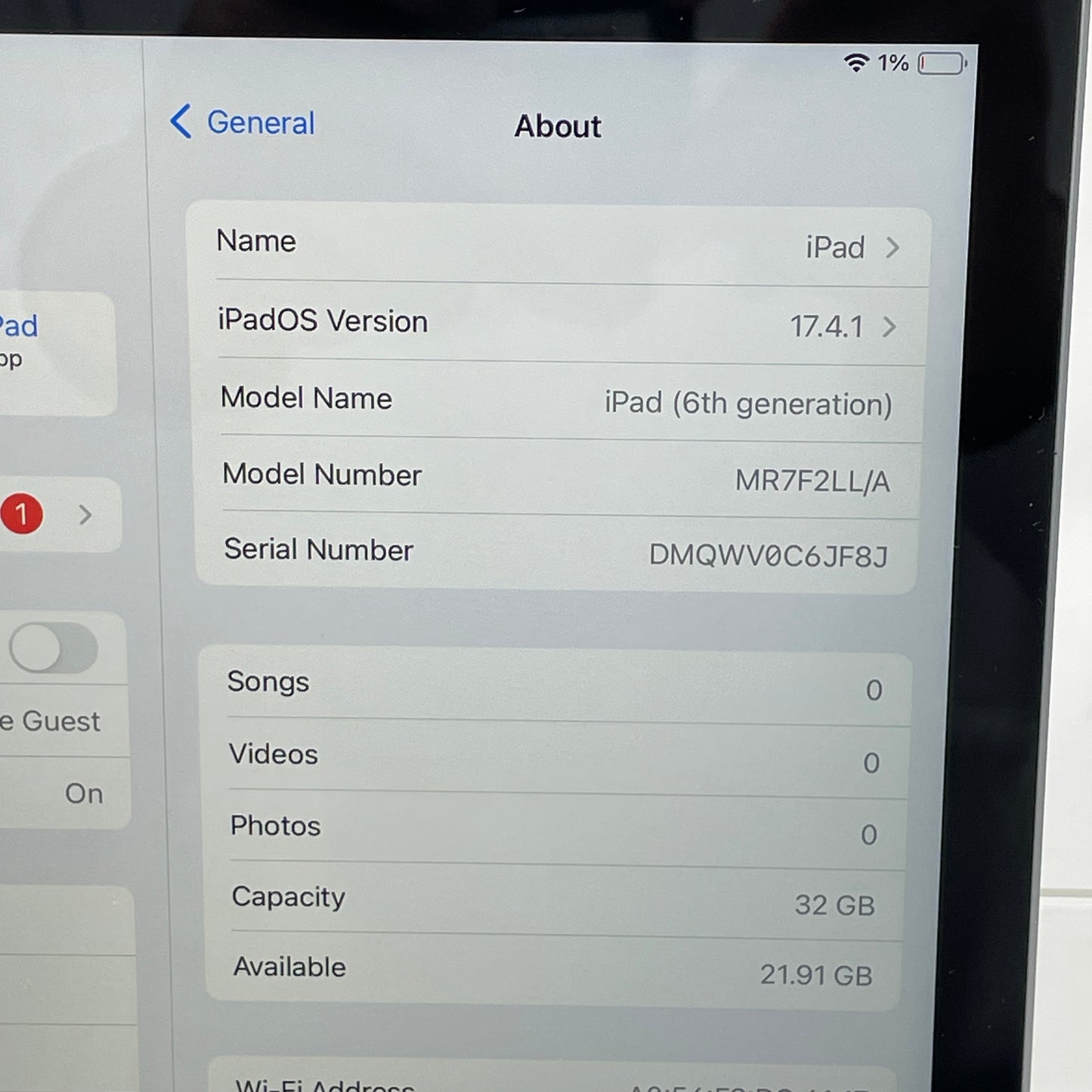 WiFi Only Apple iPad 6th Gen 32GB Space Gray MR7F2LL/A