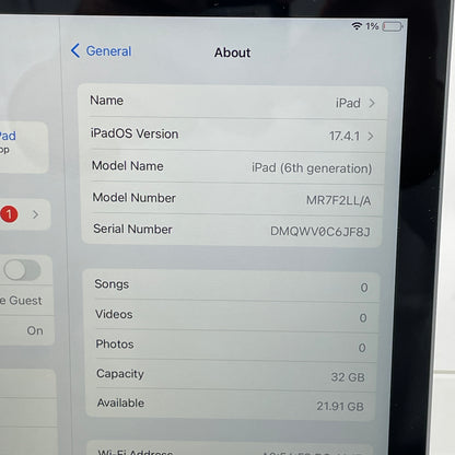 WiFi Only Apple iPad 6th Gen 32GB Space Gray MR7F2LL/A