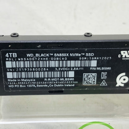 Western Digital WD M.2 2280 Black SN850X 4TB PCIe 4.0 x4 (NVMe) SSD WDS400T2XHE