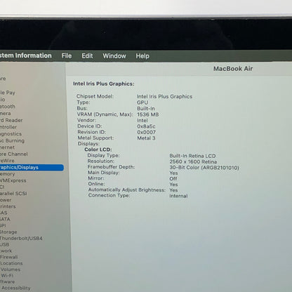 2020 Apple MacBook Air 13.3" i3 1.1GHz 8GB RAM 256GB SSD Space Gray A2179