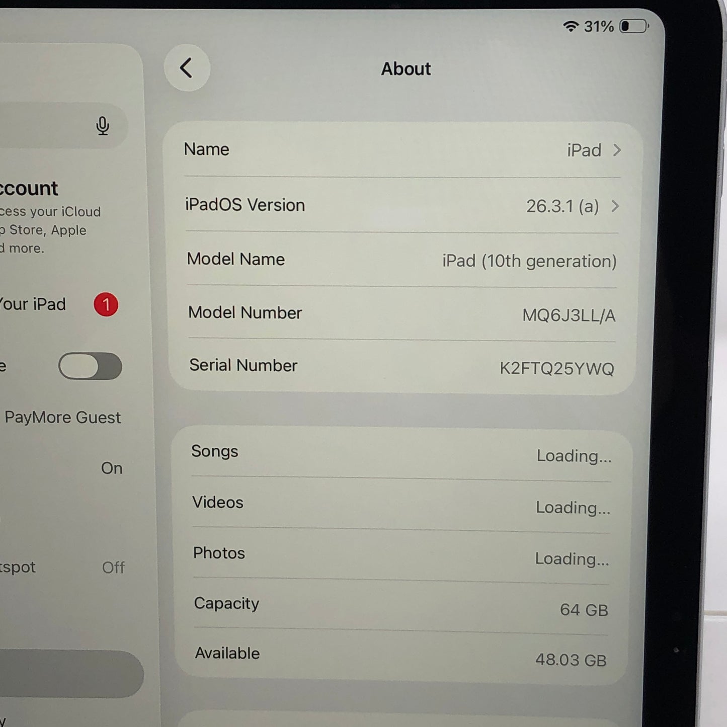 WiFi Only Apple iPad 10th Gen 64GB Silver MQ6J3LL/A