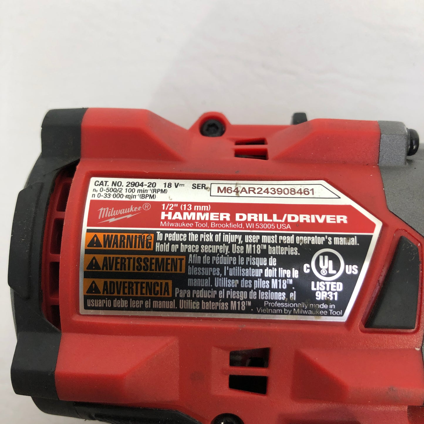 Milwaukee 2904-20 M18 18V 1/2" Hammer Drill/Driver