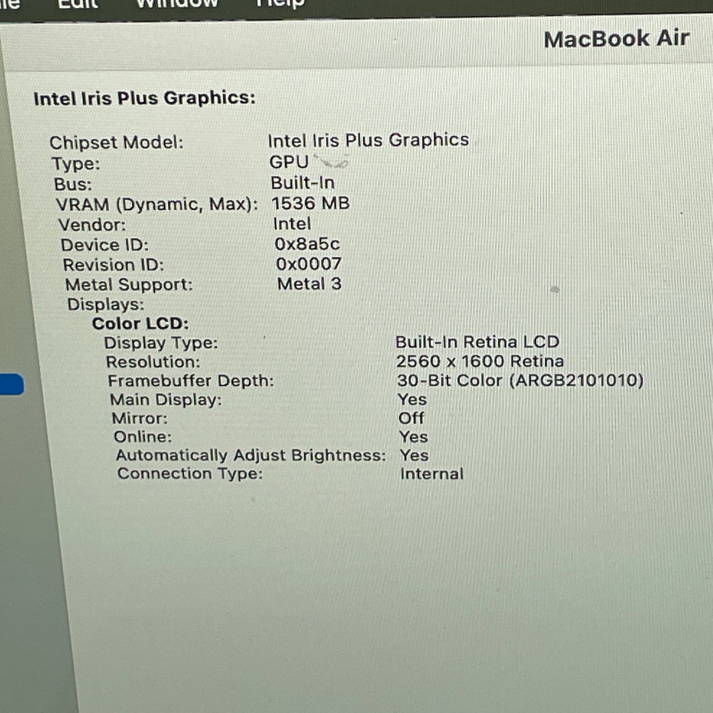 2020 Apple MacBook Air 13.3" i3 1.1GHz 8GB RAM 256GB SSD Space Gray A2179