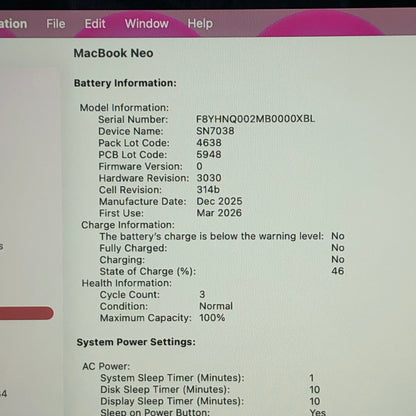 2026 Apple MacBook Neo 13" A18 Pro 5C GPU 4.0GHz 8GB RAM 512GB SSD MHFJ4LL/A