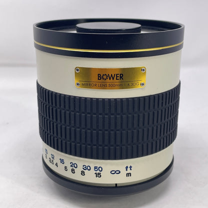 Bower 500mm f/6.3 Manual Telephoto Mirror Lens w/ Caps White/Gold Accent