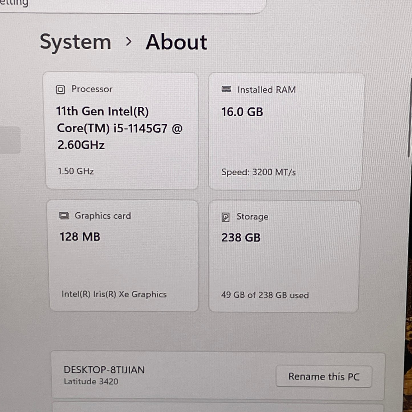 Dell Latitude 3425 14" i5-1145G7 1.5GHz 16GB RAM 256GB SSD