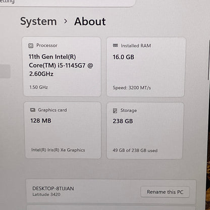 Dell Latitude 3425 14" i5-1145G7 1.5GHz 16GB RAM 256GB SSD