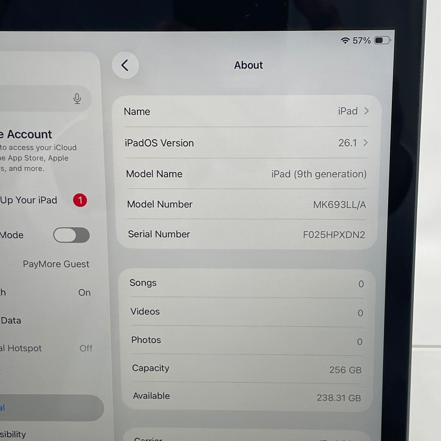 Unlocked Apple iPad 9th Gen 256GB Space Gray MK693LL/A