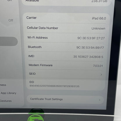Unlocked Apple iPad 9th Gen 256GB Space Gray MK693LL/A