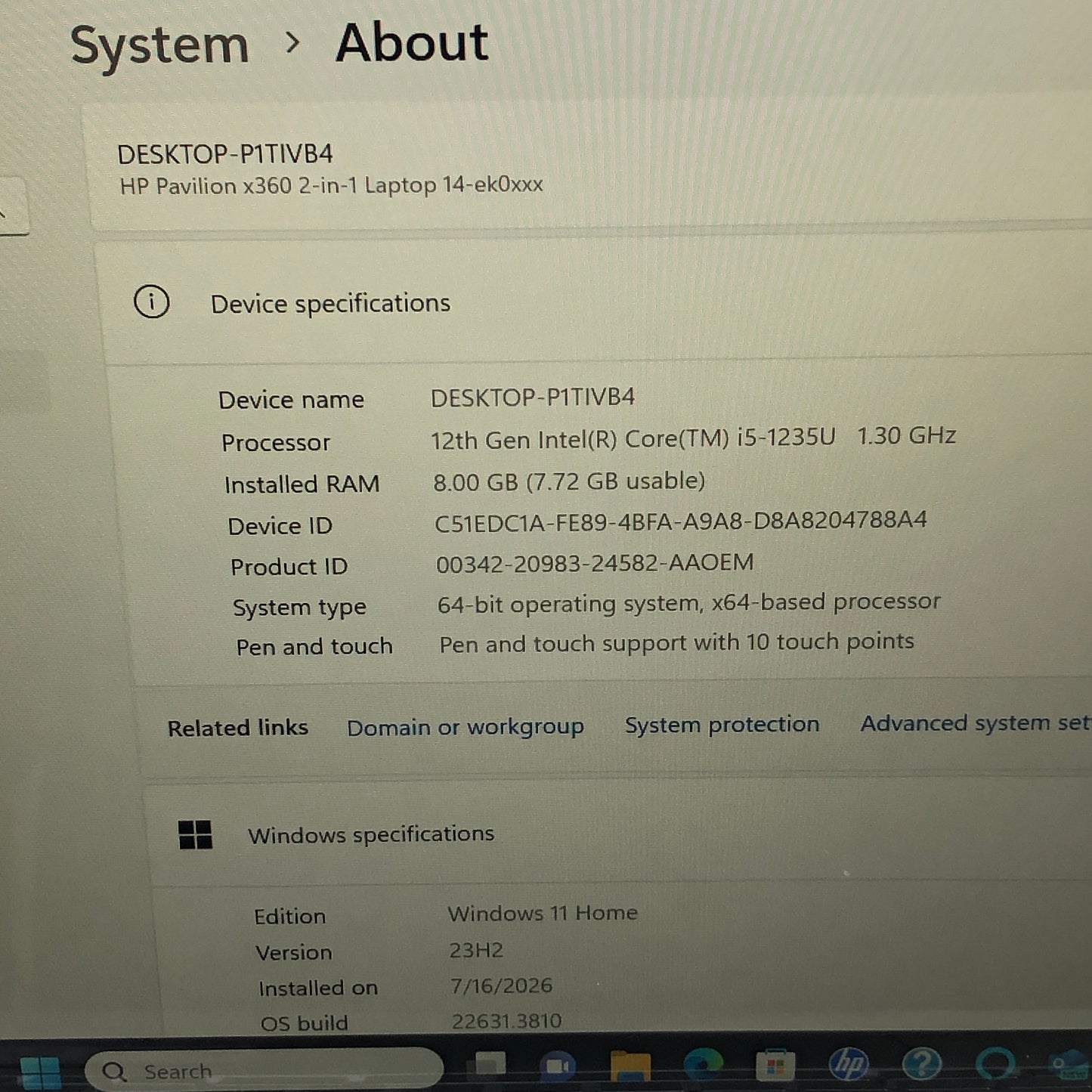 HP Pavilion x360 PITIVB4 14" i5-1235U 1.3GHz 8GB RAM 512GB SSD