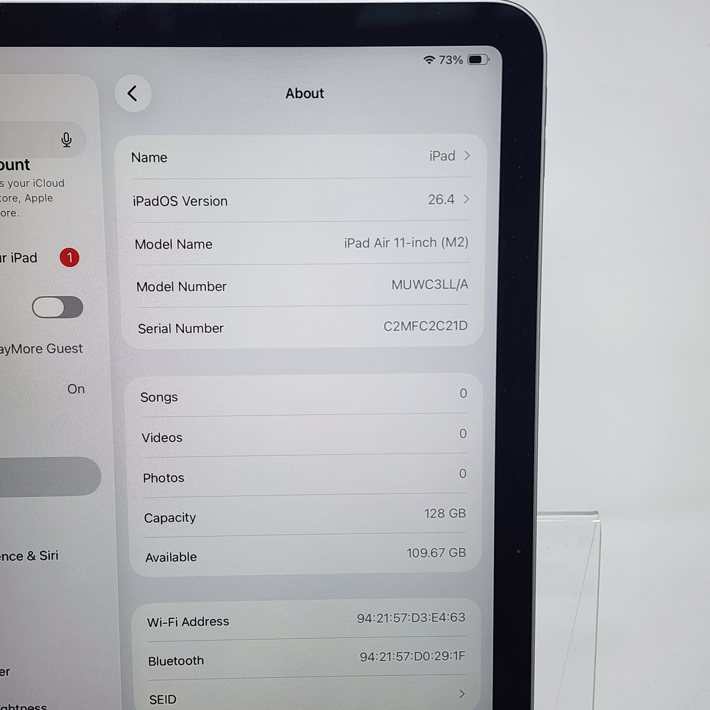WiFi Only Apple iPad Air 11" M2 128GB Space Gray MUWC3LL/A